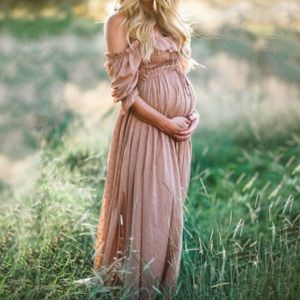 Maternity blush off the shoulder dress